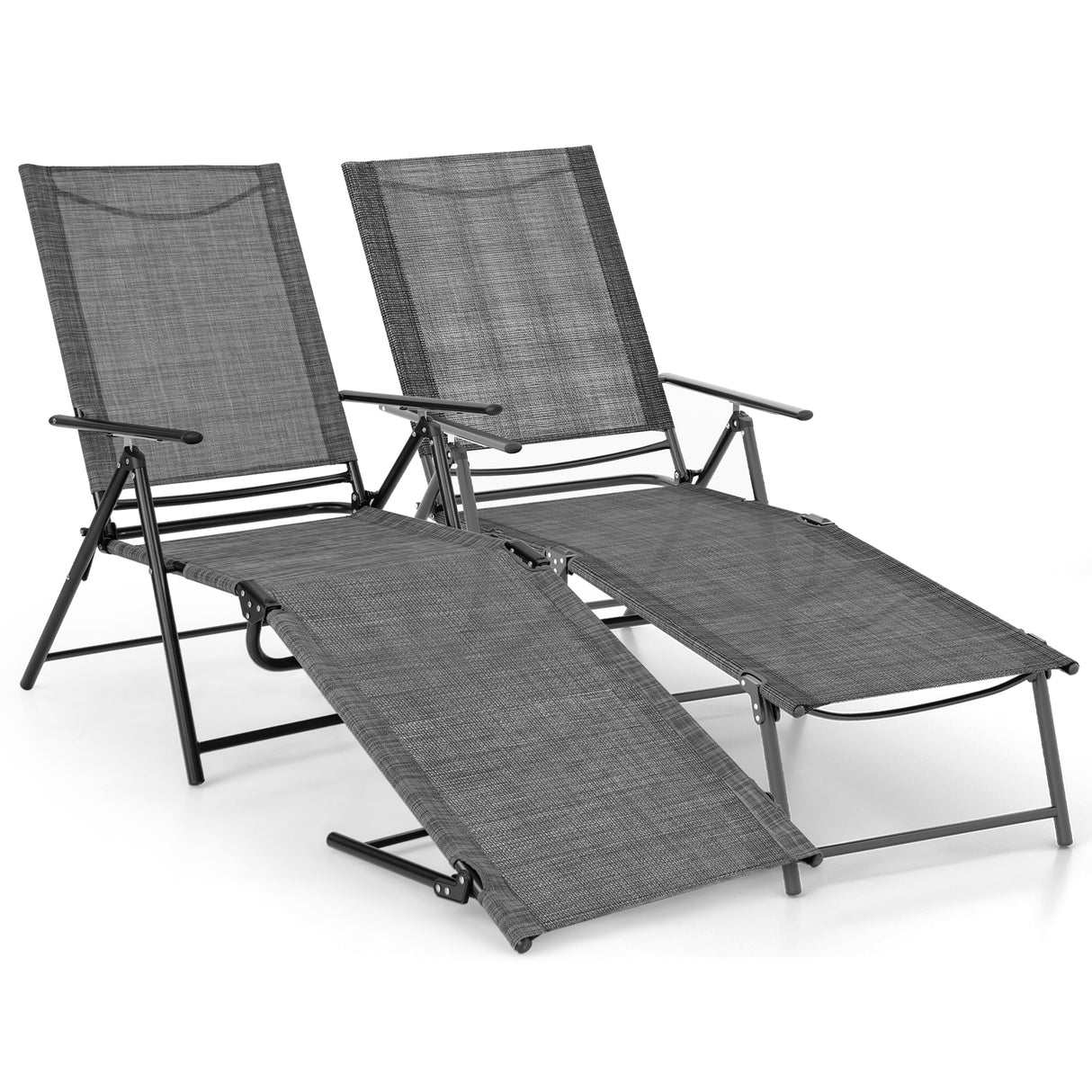 2 Piece Patio Folding Chaise Lounge Chairs Recliner with 6-Level Backrest