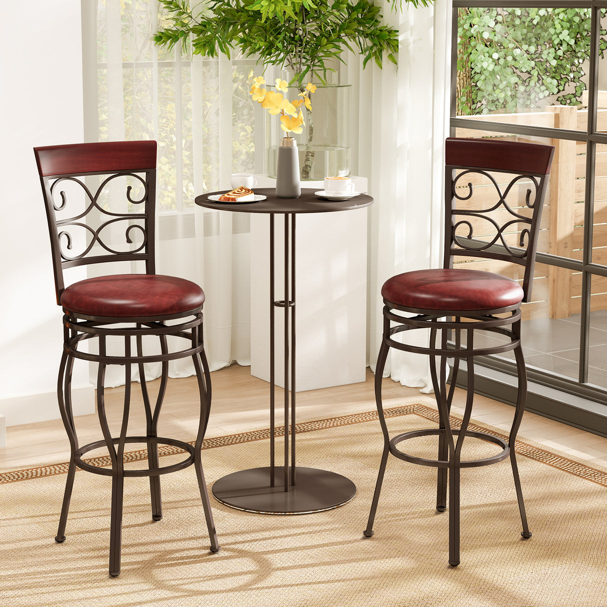 2 Pieces 30 Inch 360 Degree Swivel Bar Stools with Leather Padded Seat
