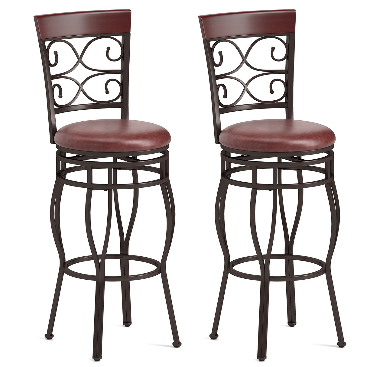2 Pieces 30 Inch 360 Degree Swivel Bar Stools with Leather Padded Seat