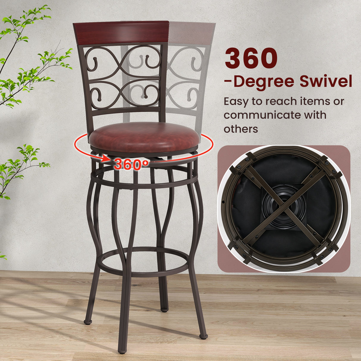 2 Pieces 30 Inch 360 Degree Swivel Bar Stools with Leather Padded Seat
