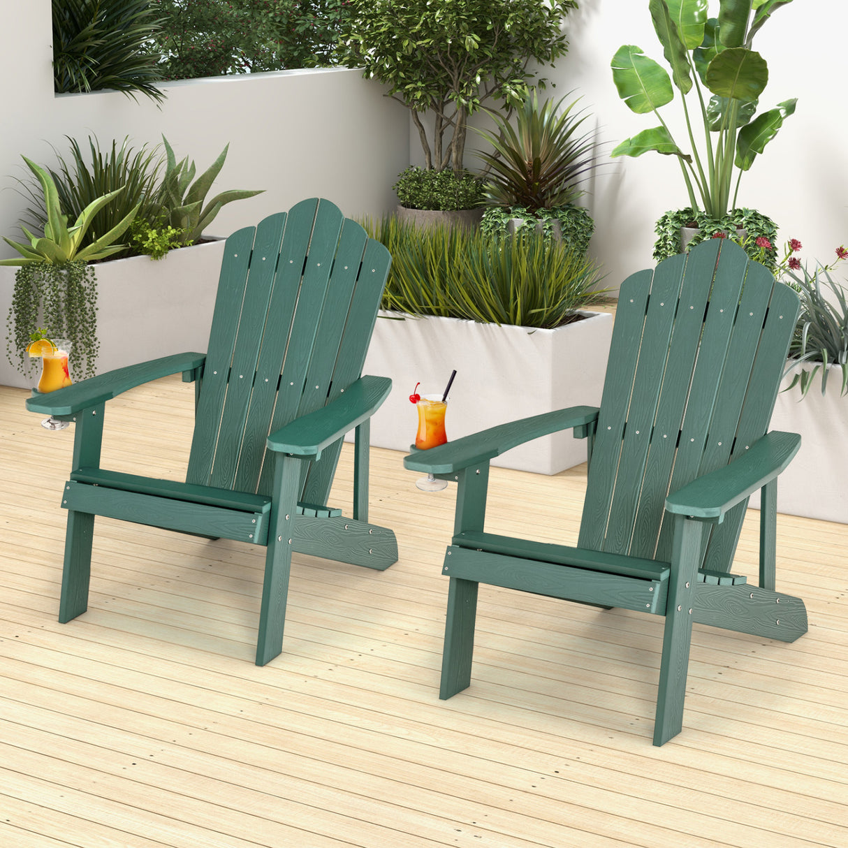 2 Pieces Adirondack Chair Set with Ergonomic Design for Porch and Backyard