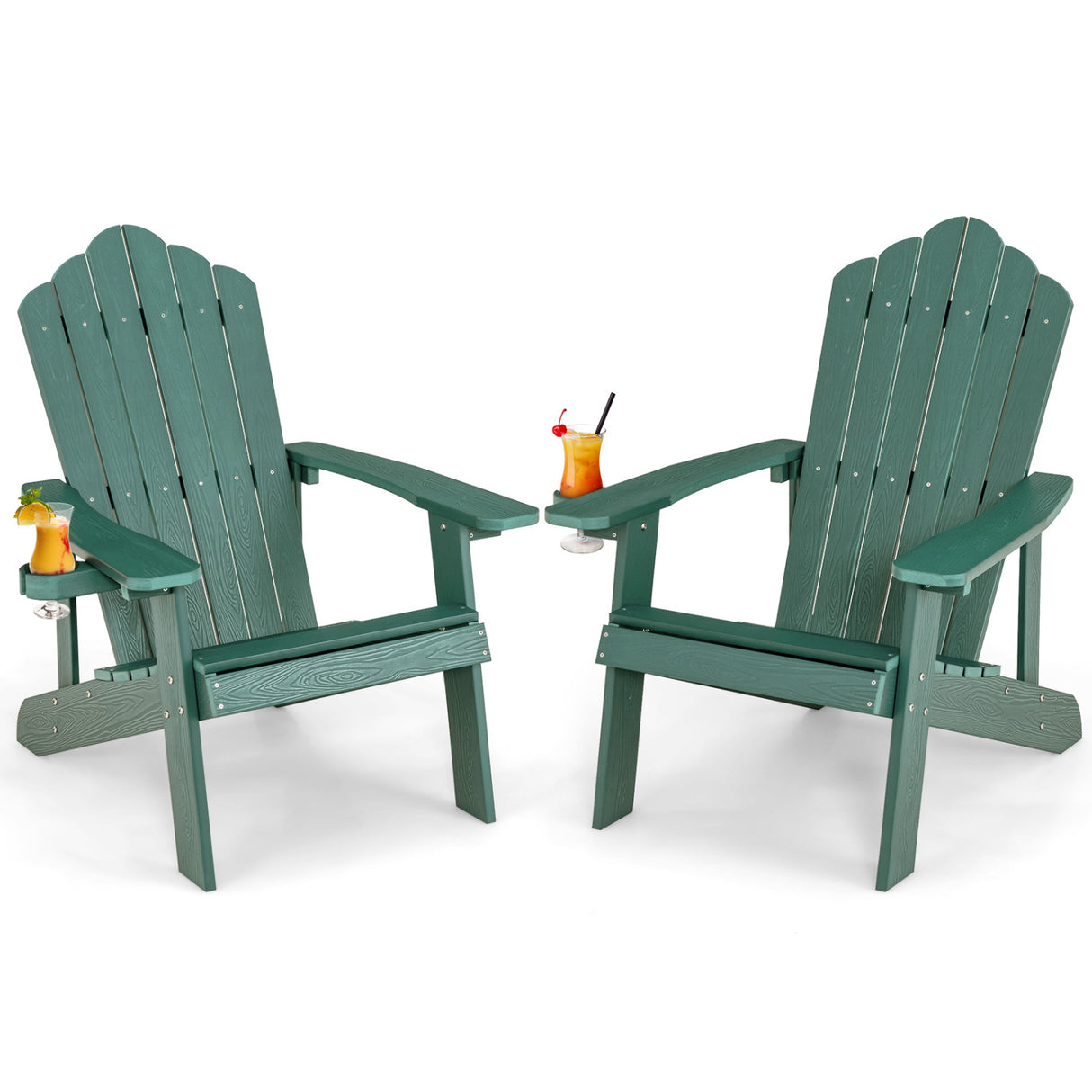 2 Pieces Adirondack Chair Set with Ergonomic Design for Porch and Backyard