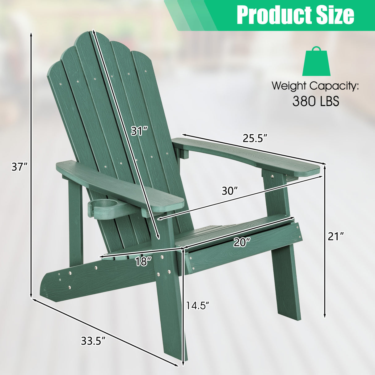 2 Pieces Adirondack Chair Set with Ergonomic Design for Porch and Backyard