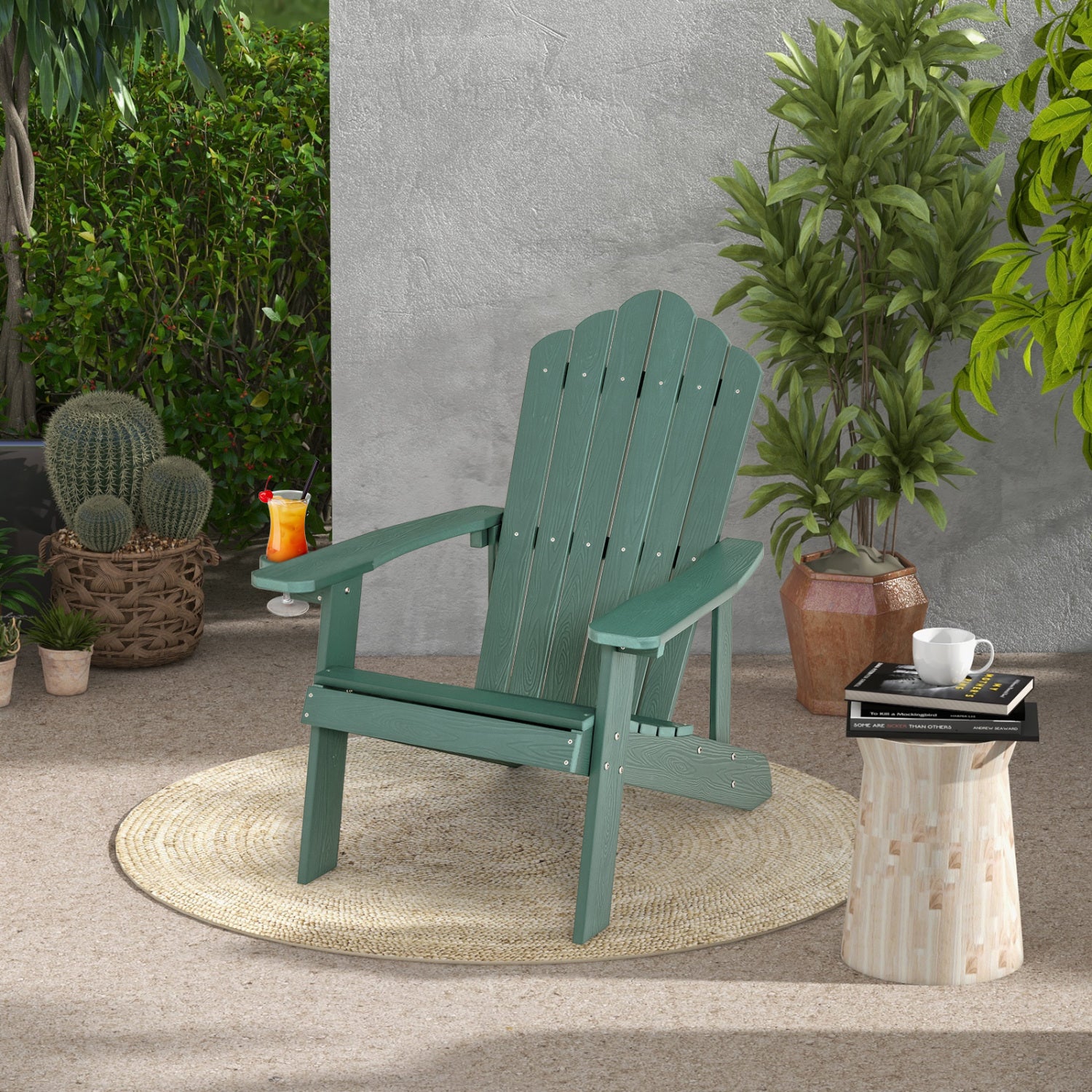 2 Pieces Adirondack Chair Set with Ergonomic Design for Porch and Backyard