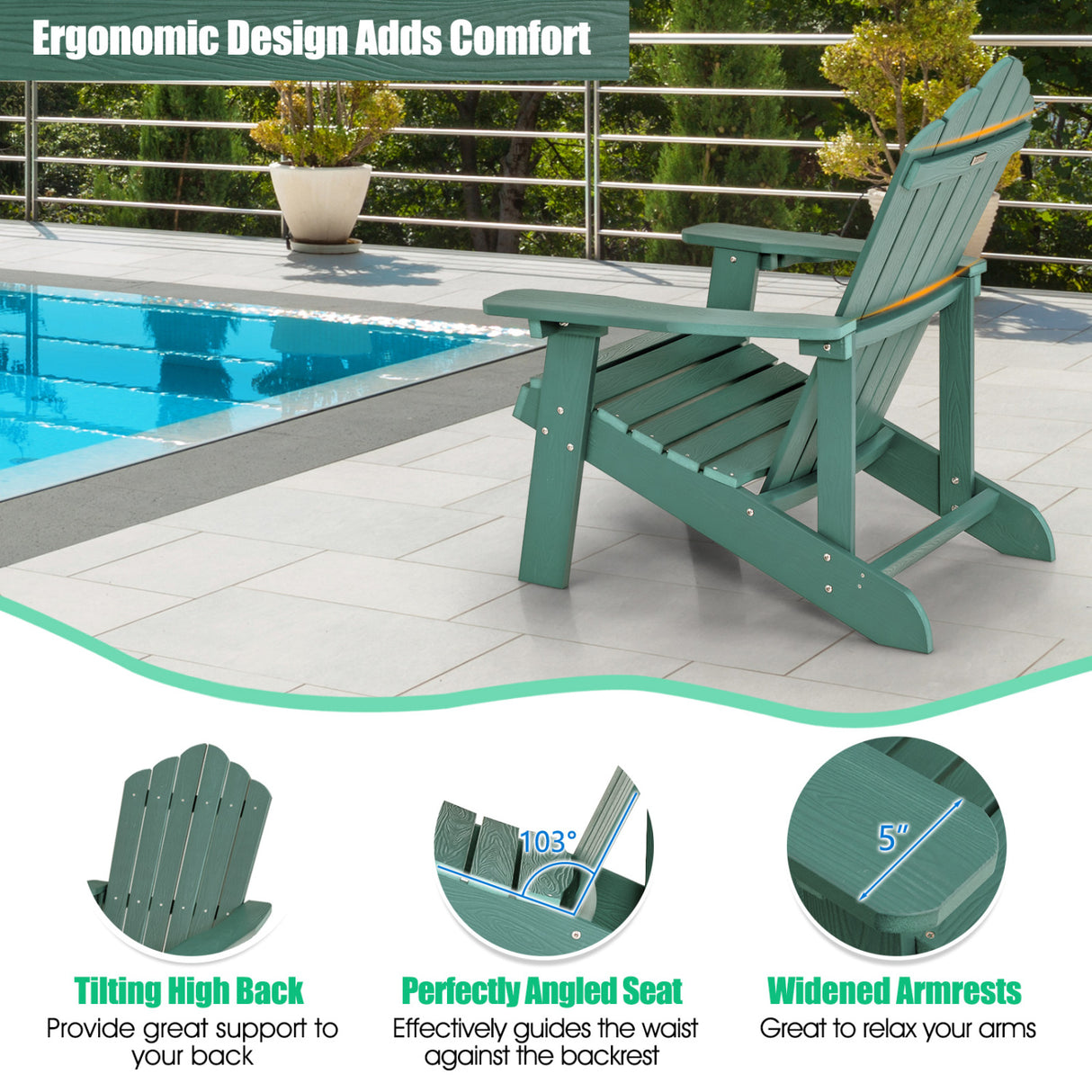 2 Pieces Adirondack Chair Set with Ergonomic Design for Porch and Backyard