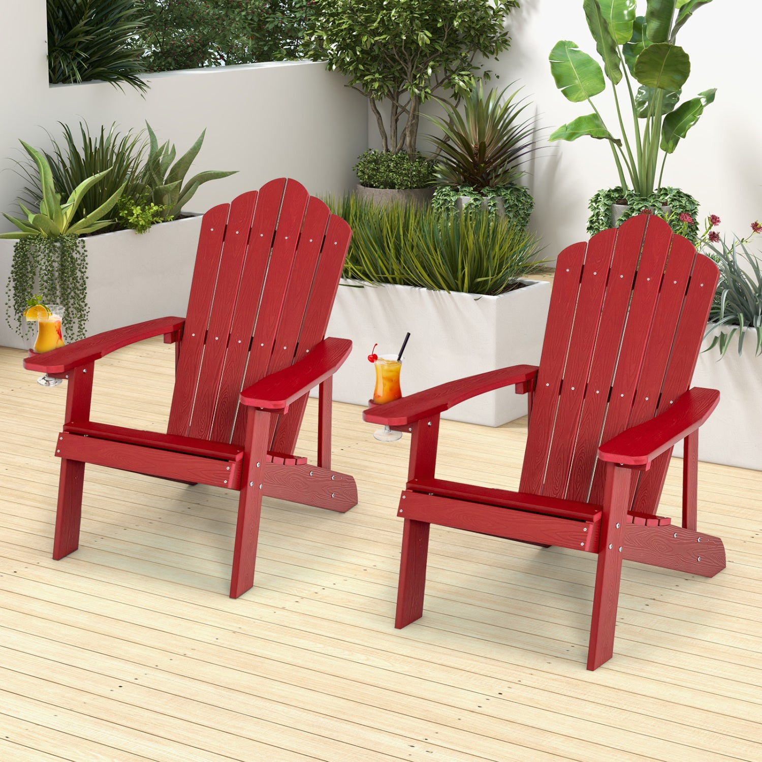 2 Pieces Adirondack Chair Set with Ergonomic Design for Porch and Backyard