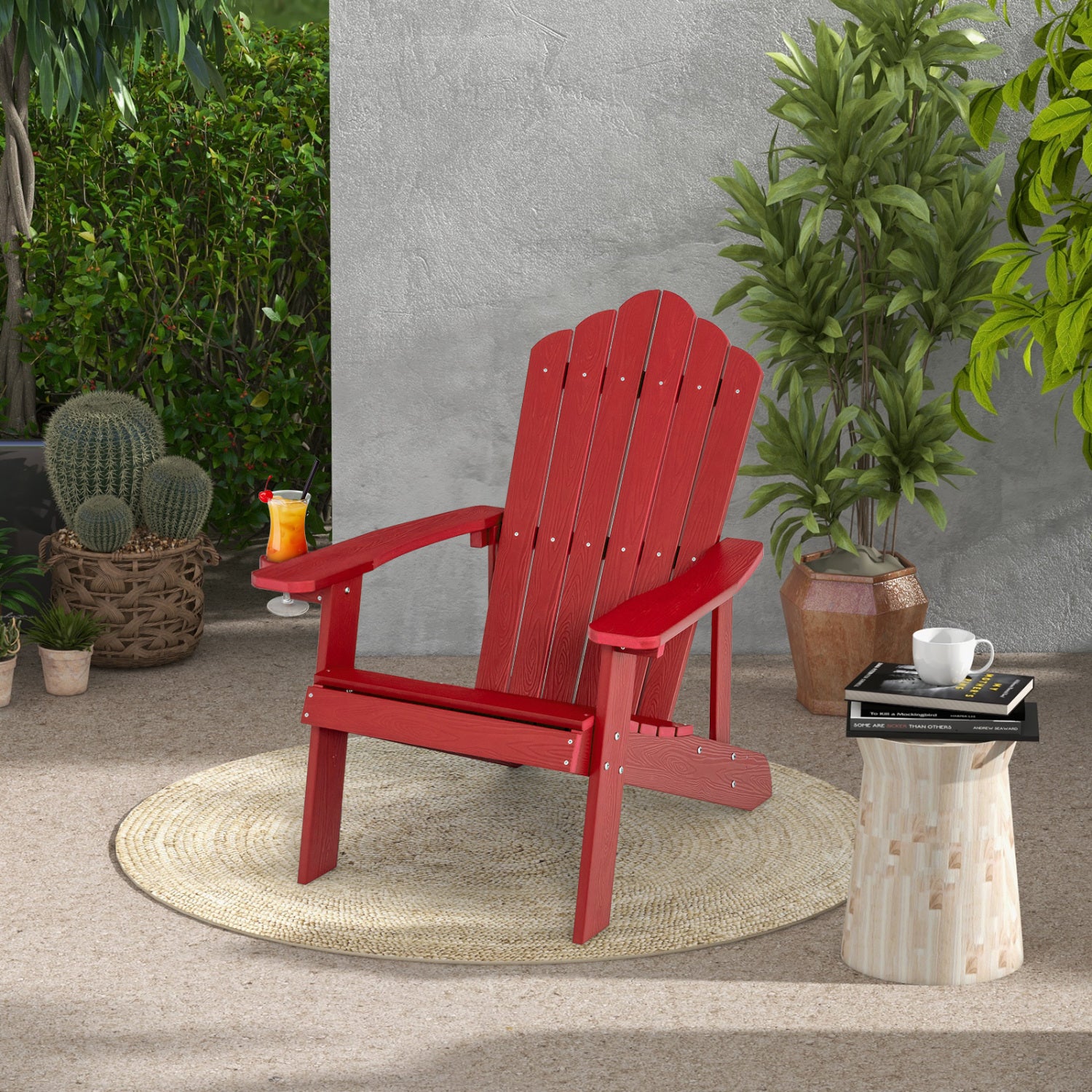 2 Pieces Adirondack Chair Set with Ergonomic Design for Porch and Backyard