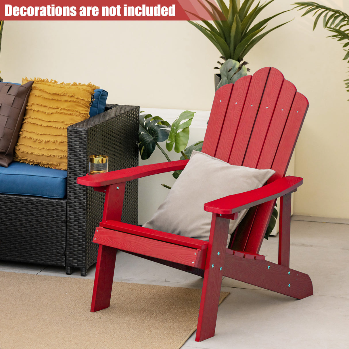 2 Pieces Adirondack Chair Set with Ergonomic Design for Porch and Backyard