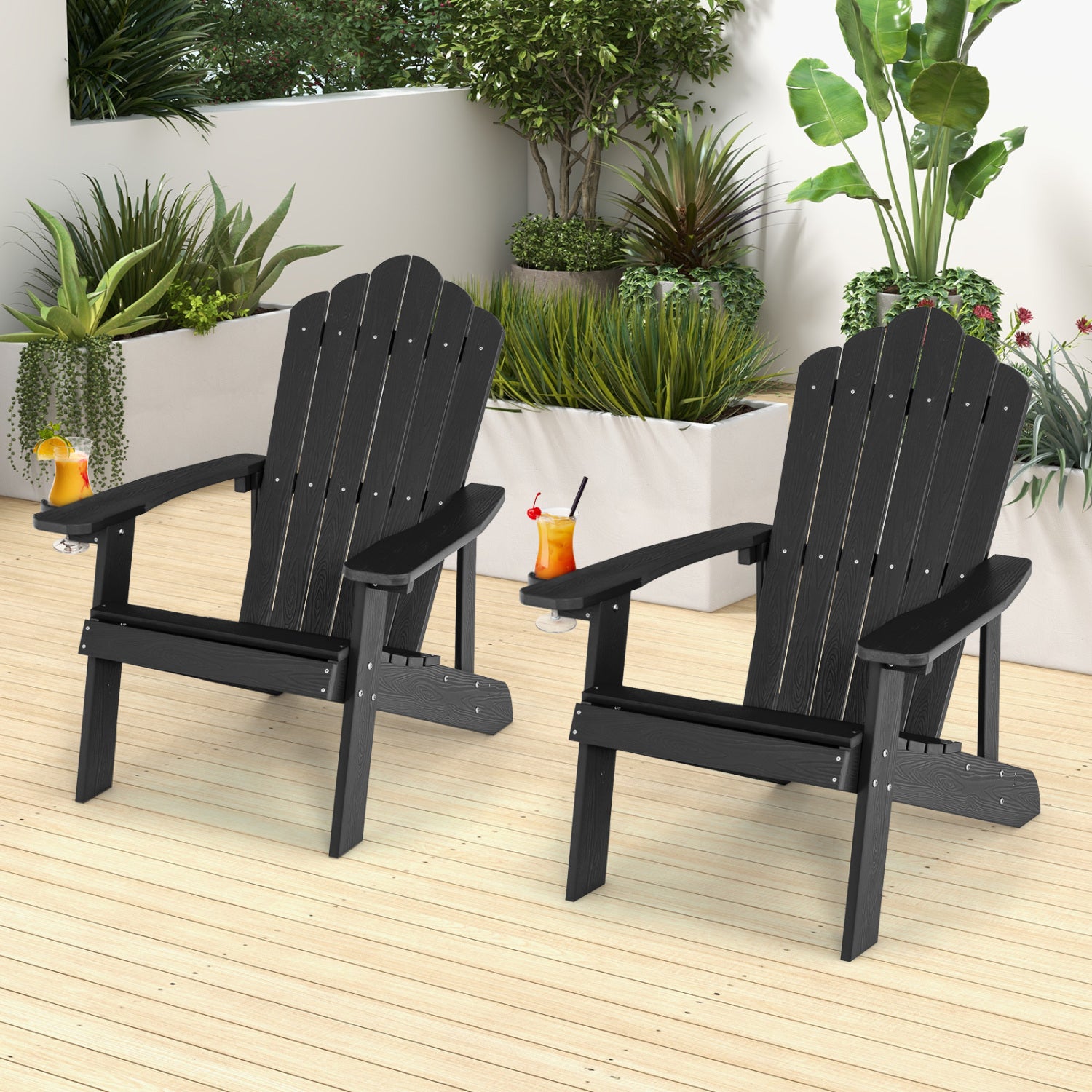 2 Pieces Adirondack Chair Set with Ergonomic Design for Porch and Backyard