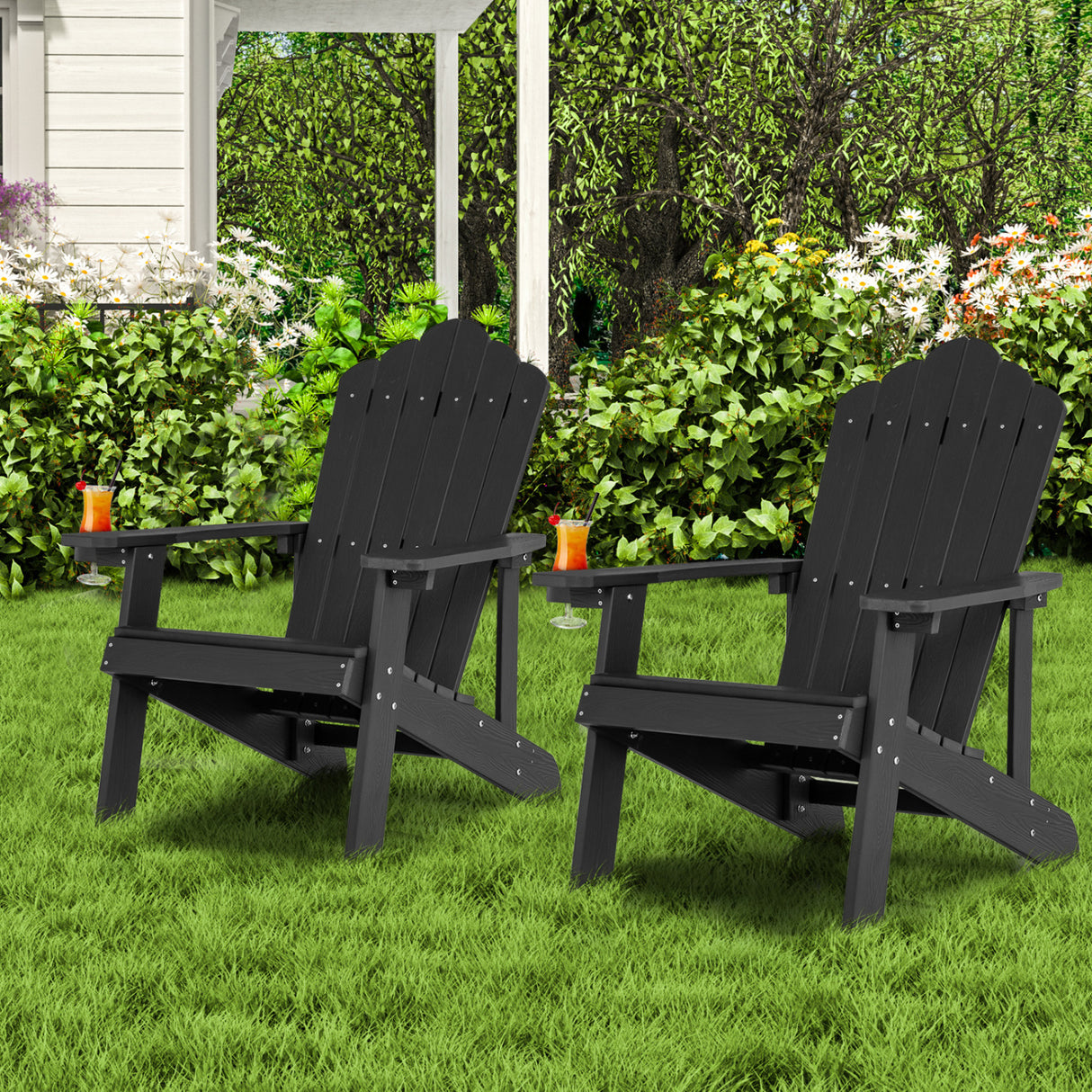 2 Pieces Adirondack Chair Set with Ergonomic Design for Porch and Backyard