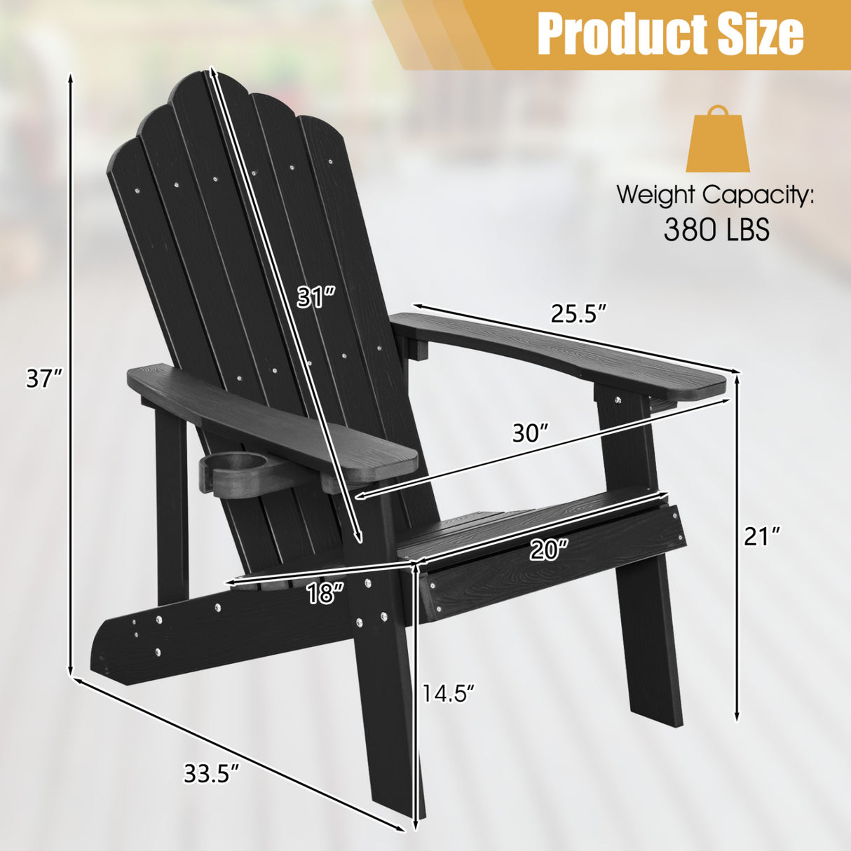 2 Pieces Adirondack Chair Set with Ergonomic Design for Porch and Backyard