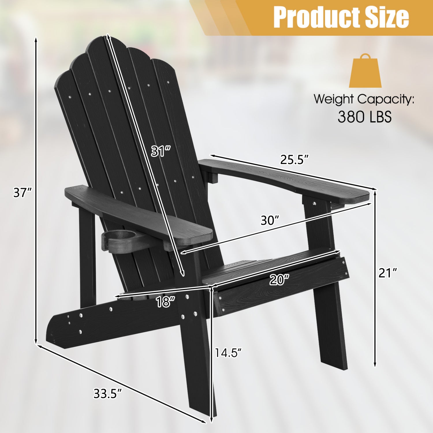 2 Pieces Adirondack Chair Set with Ergonomic Design for Porch and Backyard