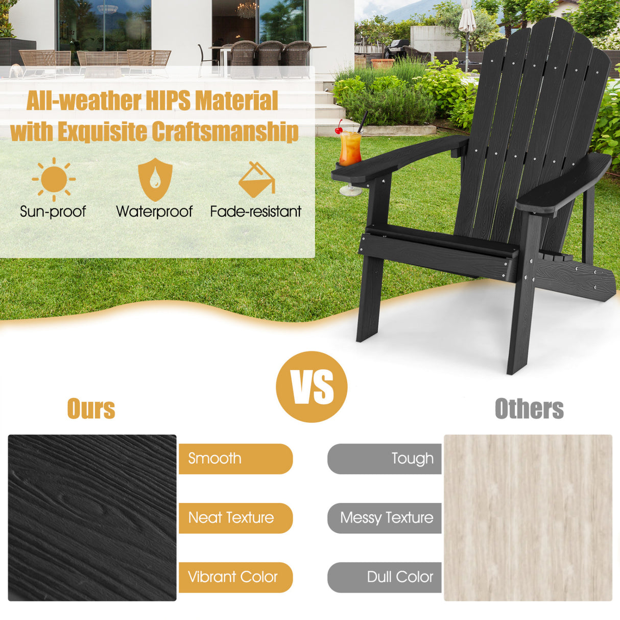 2 Pieces Adirondack Chair Set with Ergonomic Design for Porch and Backyard