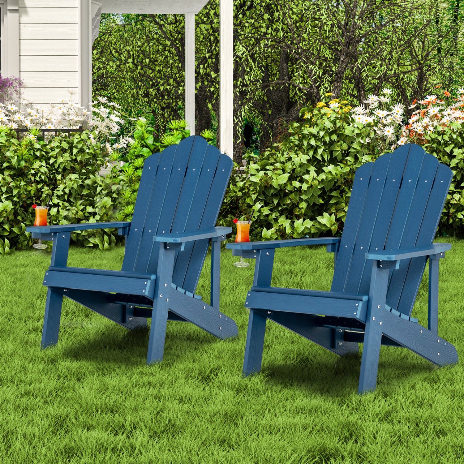 2 Pieces Adirondack Chair Set with Ergonomic Design for Porch and Backyard