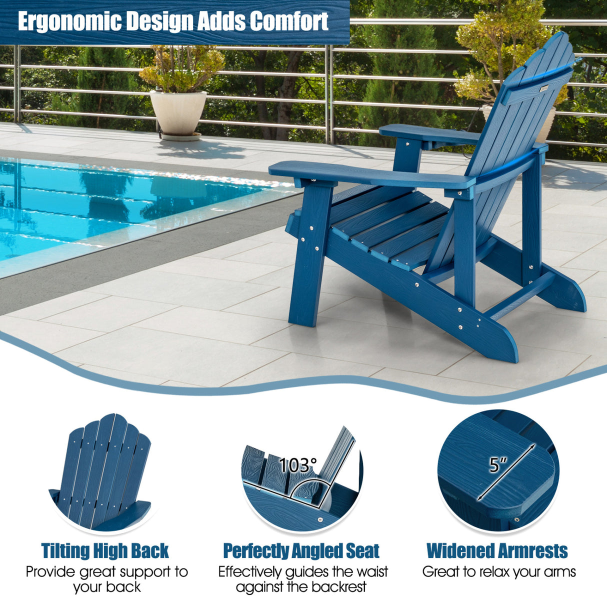 2 Pieces Adirondack Chair Set with Ergonomic Design for Porch and Backyard
