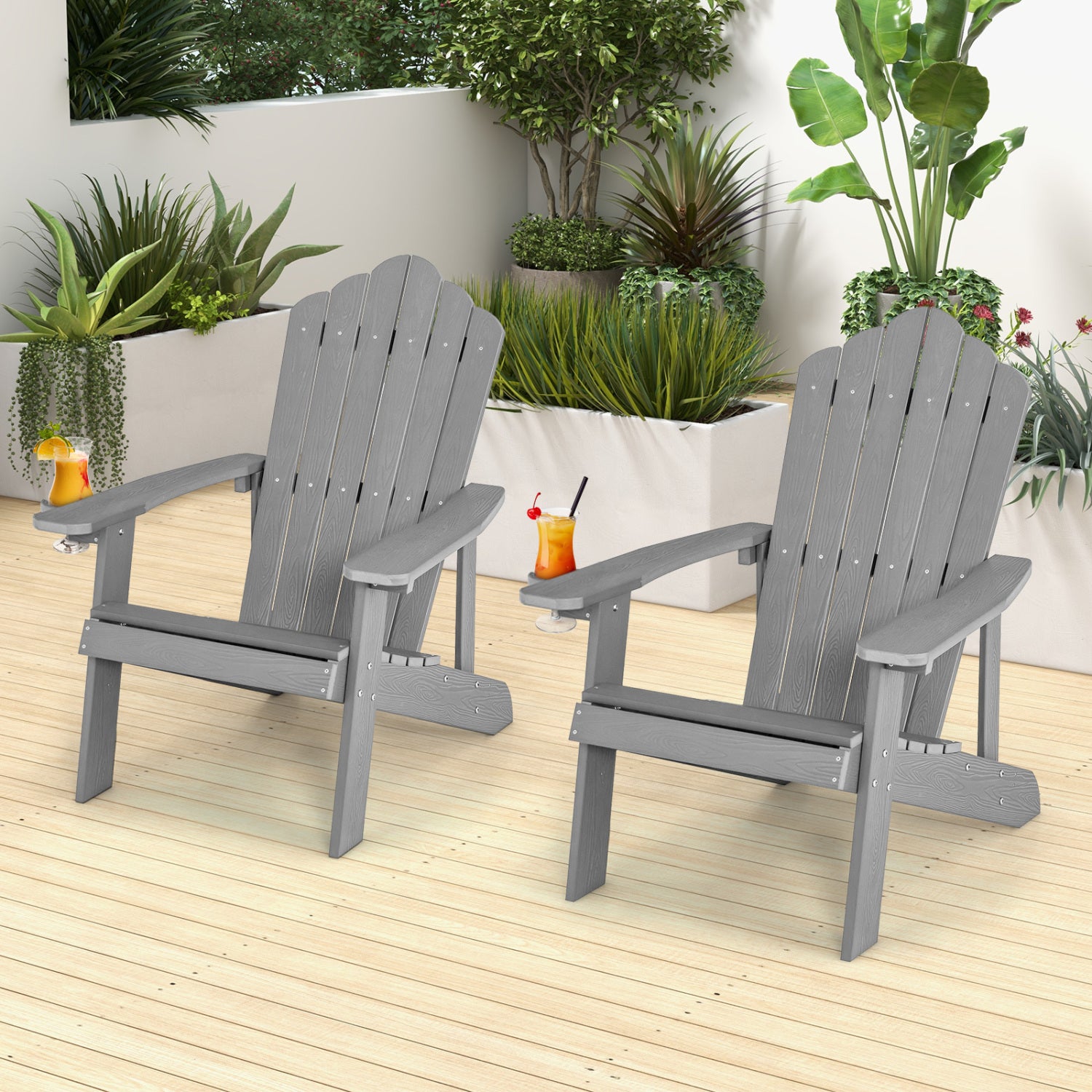 2 Pieces Adirondack Chair Set with Ergonomic Design for Porch and Backyard