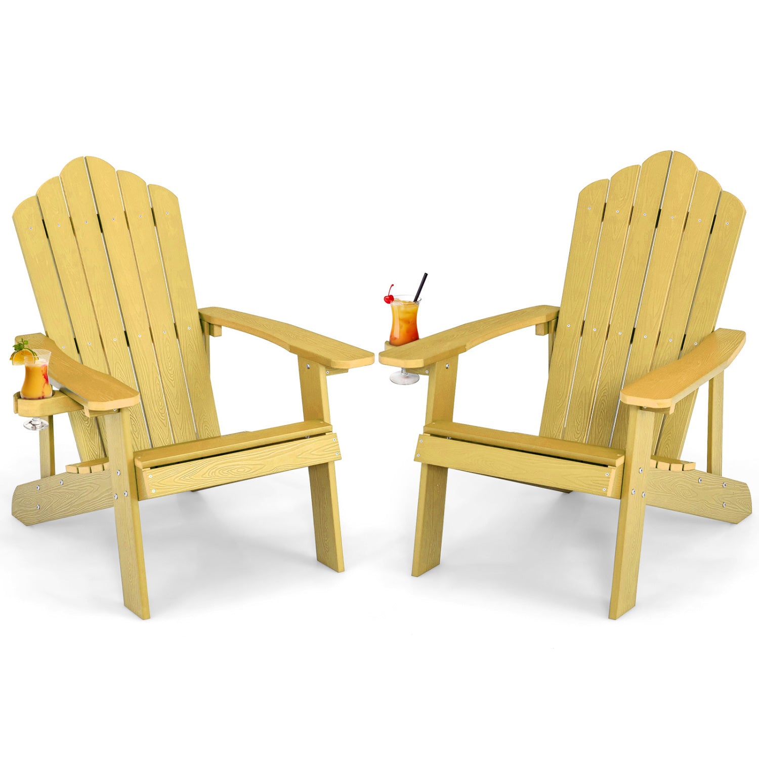 2 Pieces Adirondack Chair Set with Ergonomic Design for Porch and Backyard