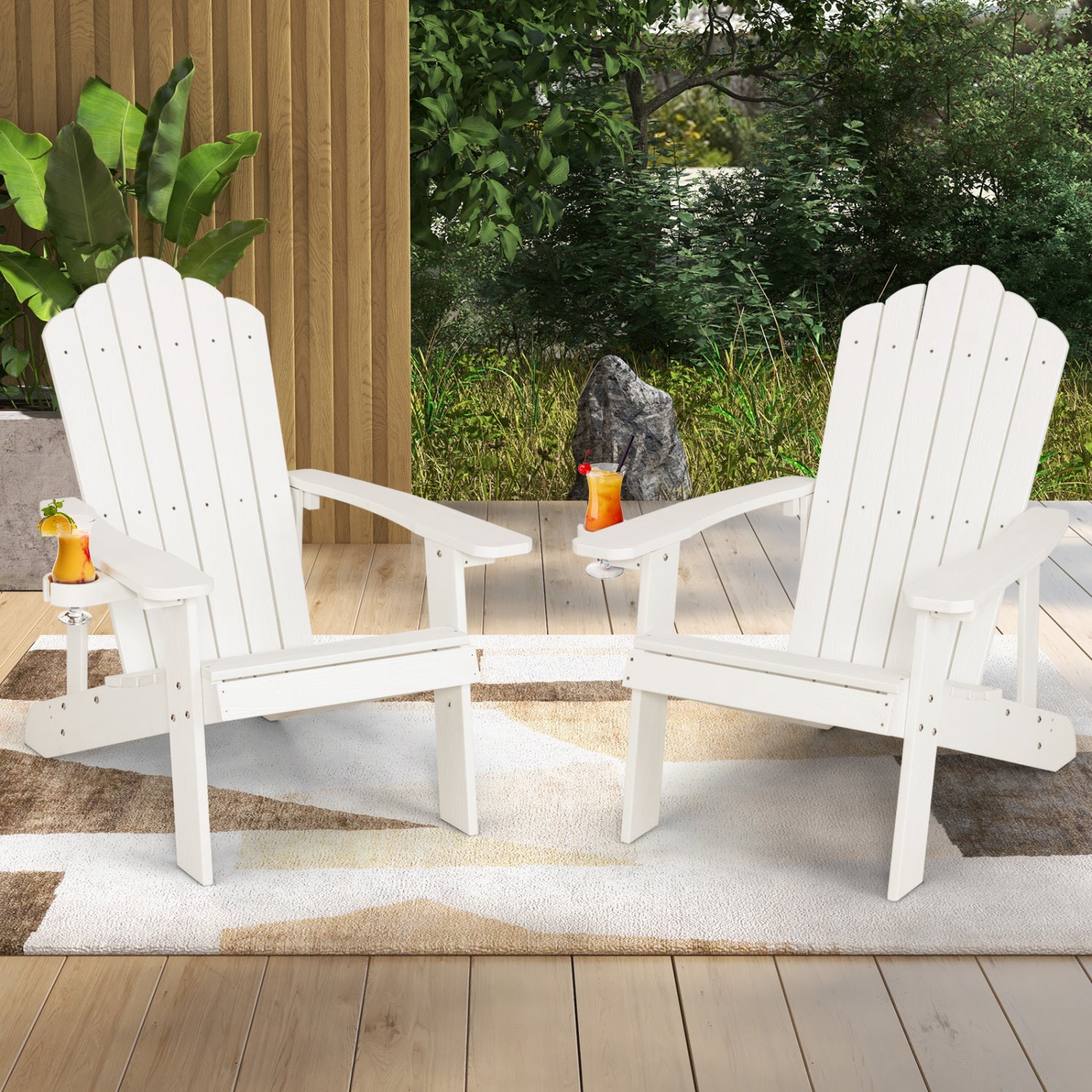 2 Pieces Adirondack Chair Set with Ergonomic Design for Porch and Backyard