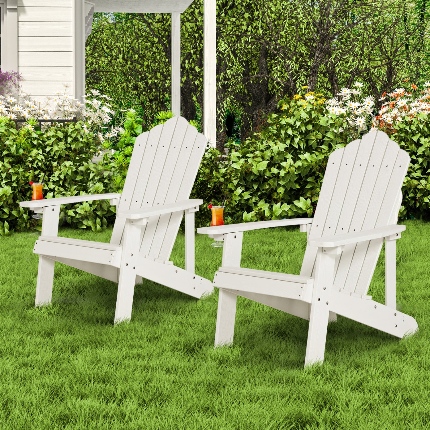 2 Pieces Adirondack Chair Set with Ergonomic Design for Porch and Backyard