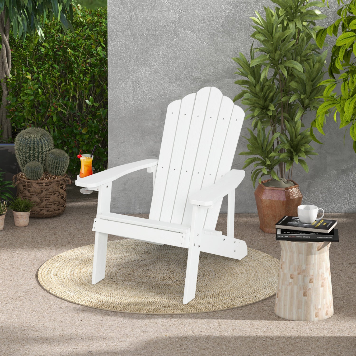 2 Pieces Adirondack Chair Set with Ergonomic Design for Porch and Backyard