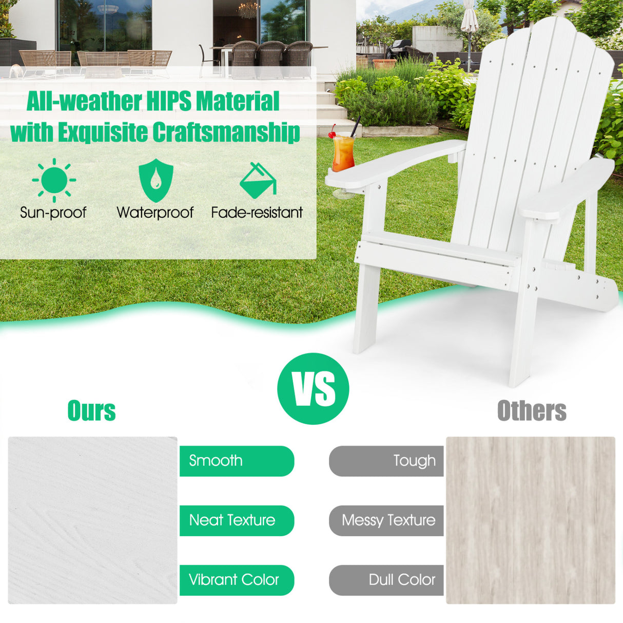 2 Pieces Adirondack Chair Set with Ergonomic Design for Porch and Backyard