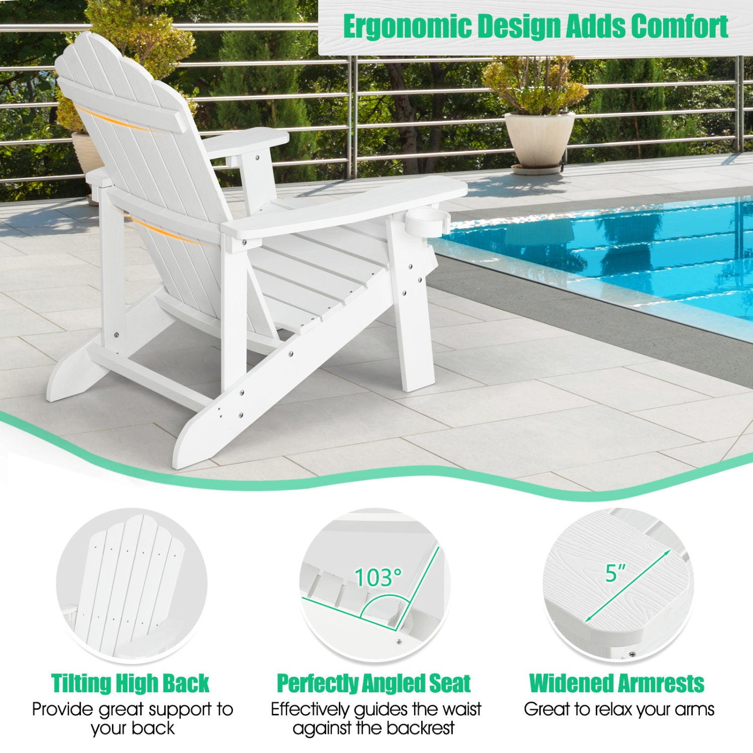2 Pieces Adirondack Chair Set with Ergonomic Design for Porch and Backyard