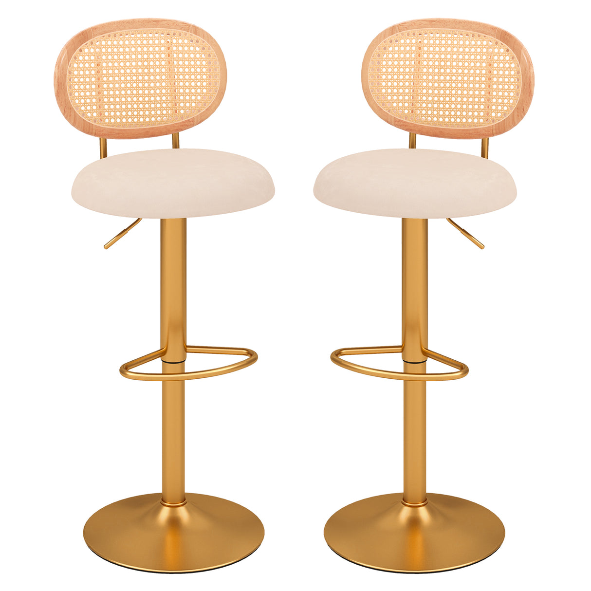 2 Pieces Bar Chairs with PE Rattan Backrest-360°Swivel and Height Adjustable