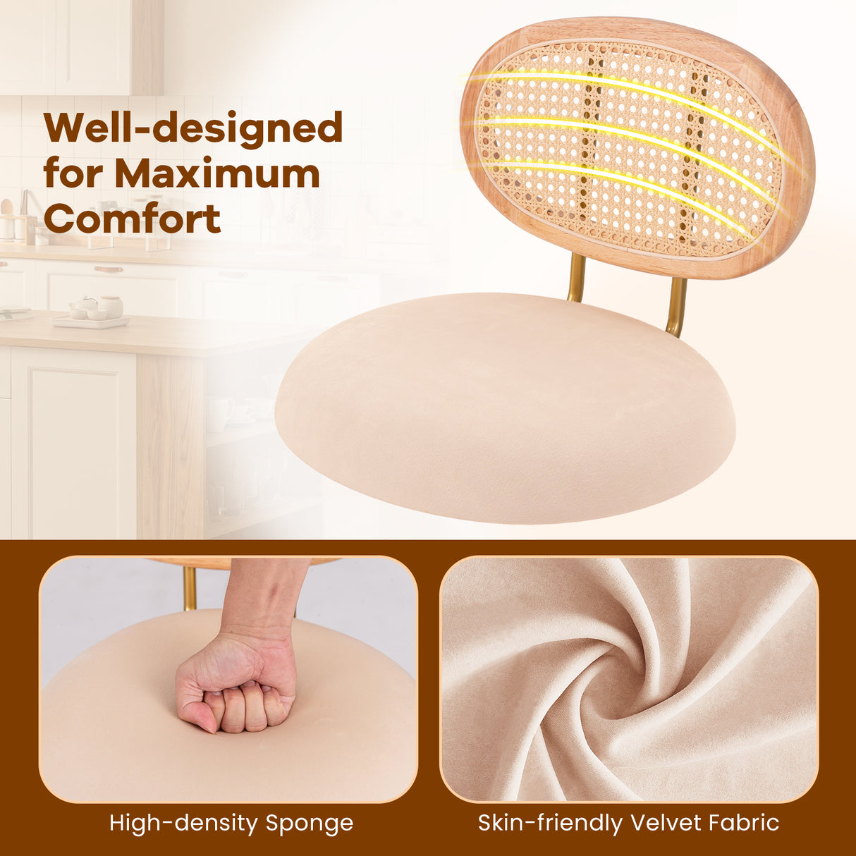 2 Pieces Bar Chairs with PE Rattan Backrest-360°Swivel and Height Adjustable