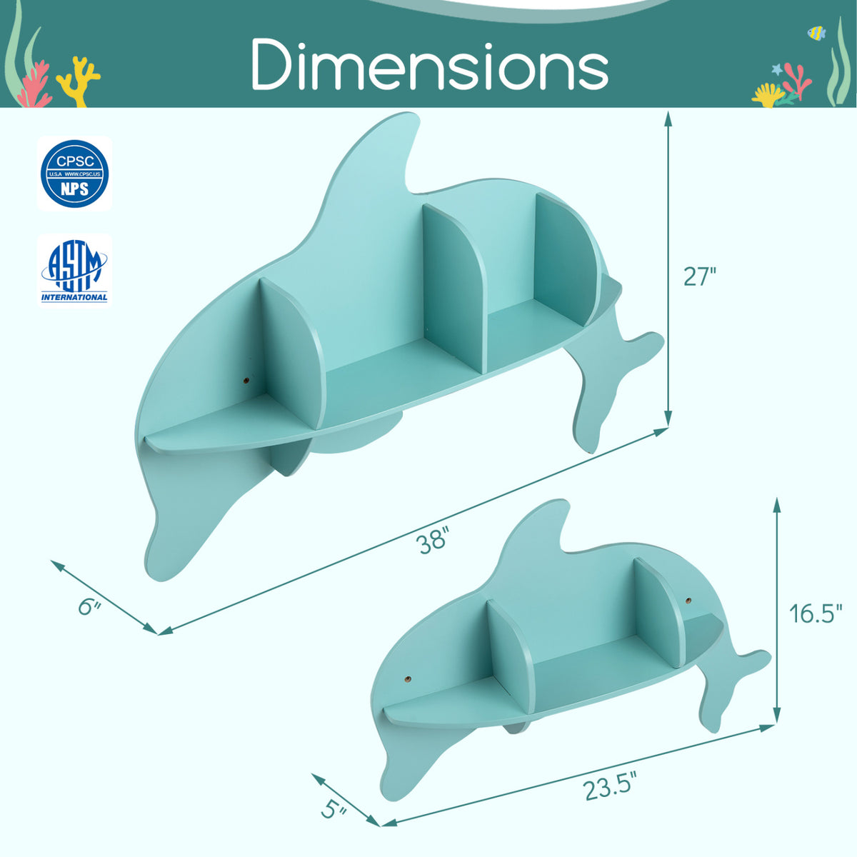 Floating Dolphin Shelves Wall Mounted Storage Display Rack
