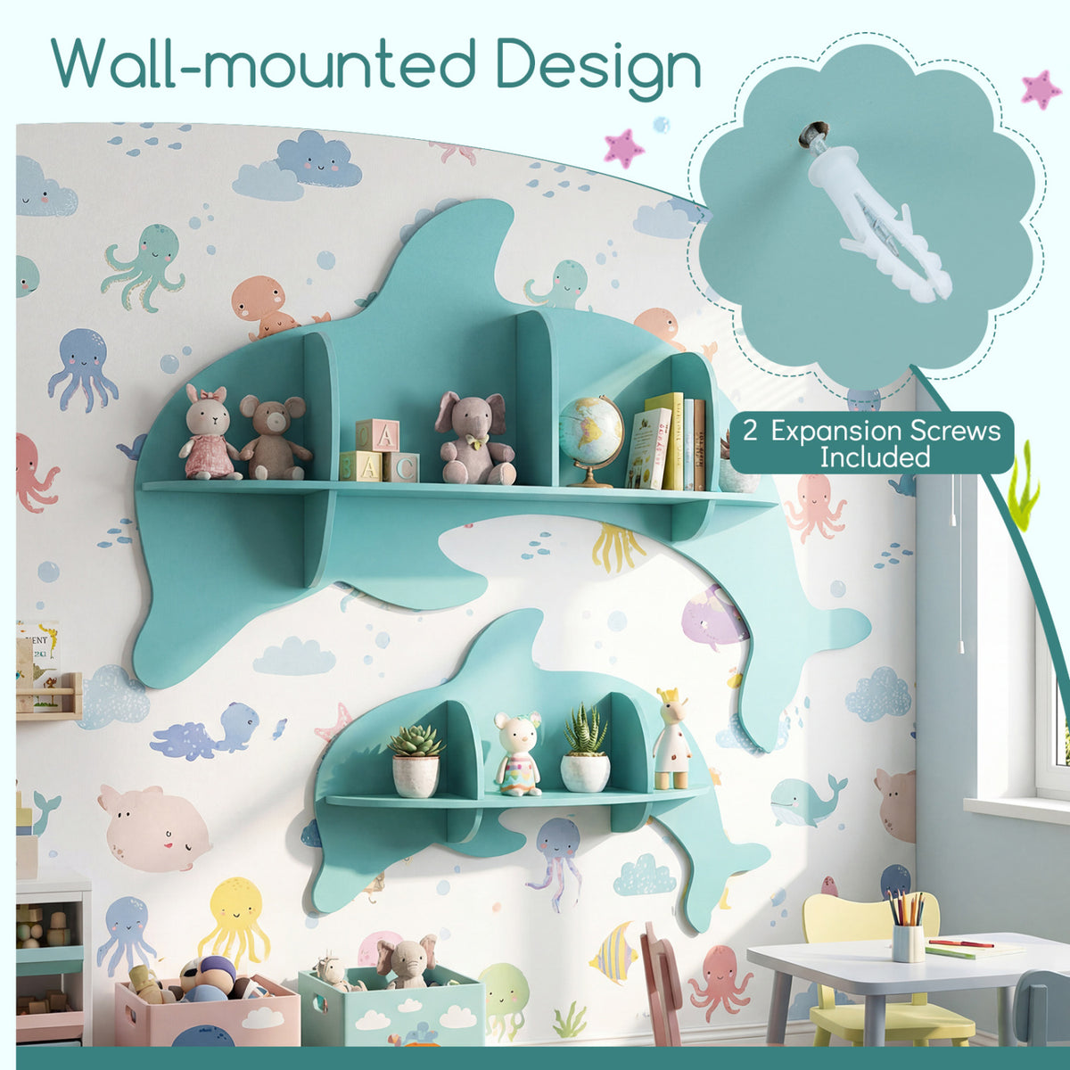 Floating Dolphin Shelves Wall Mounted Storage Display Rack