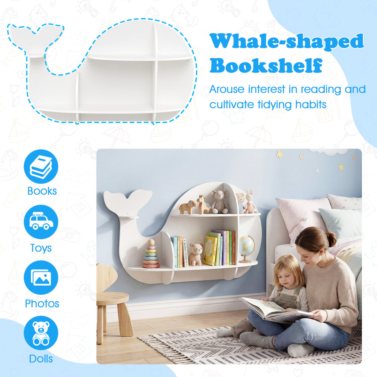 Floating Dolphin Shelves Wall Mounted Storage Display Rack