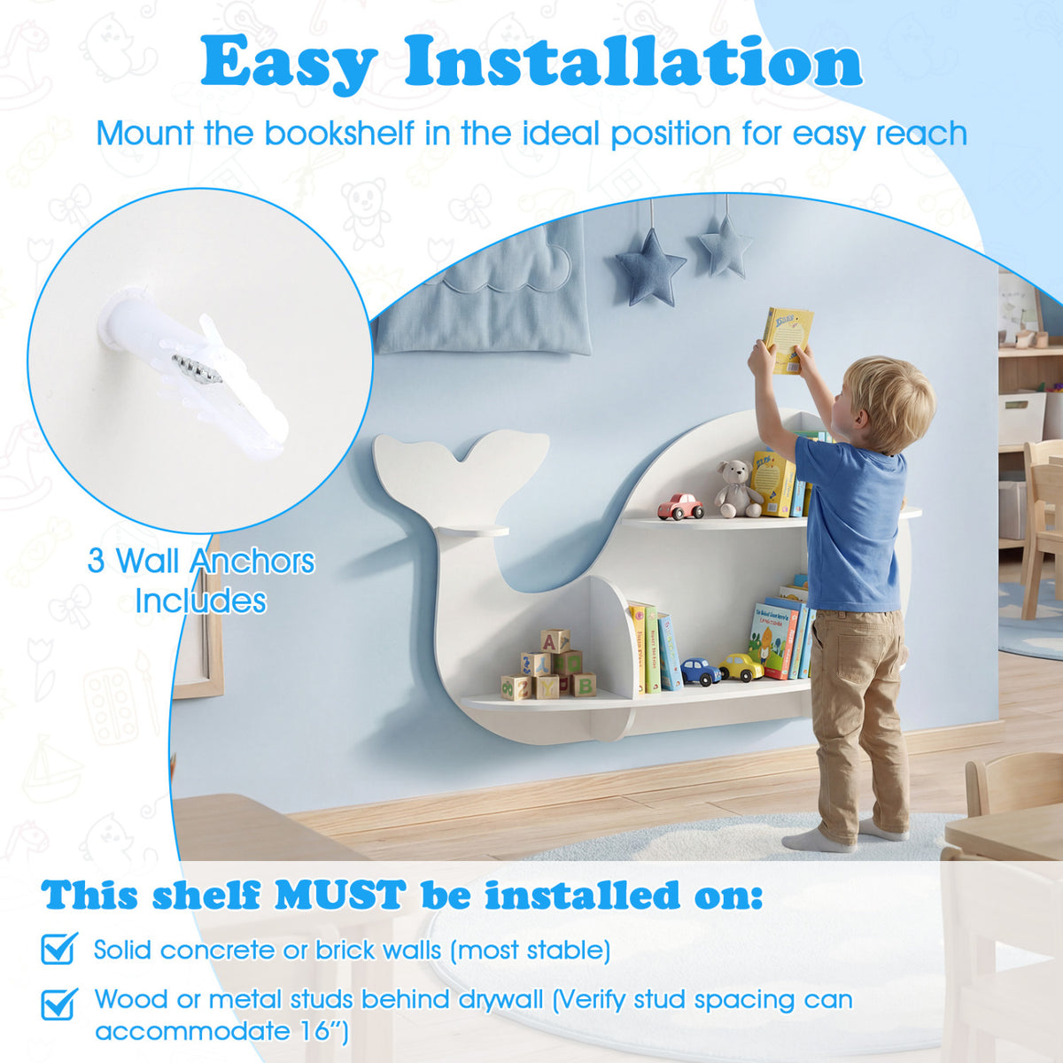 Floating Dolphin Shelves Wall Mounted Storage Display Rack