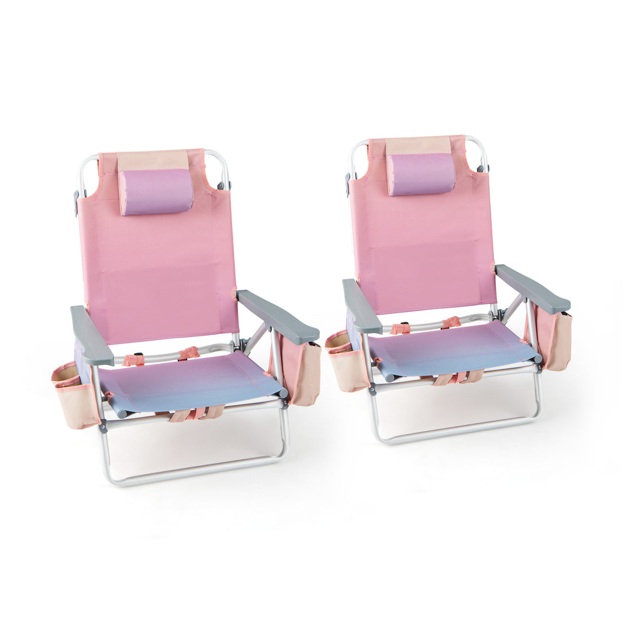 2-Pack Folding Backpack Beach Chair 5-Position Outdoor Reclining Chairs with Pillow