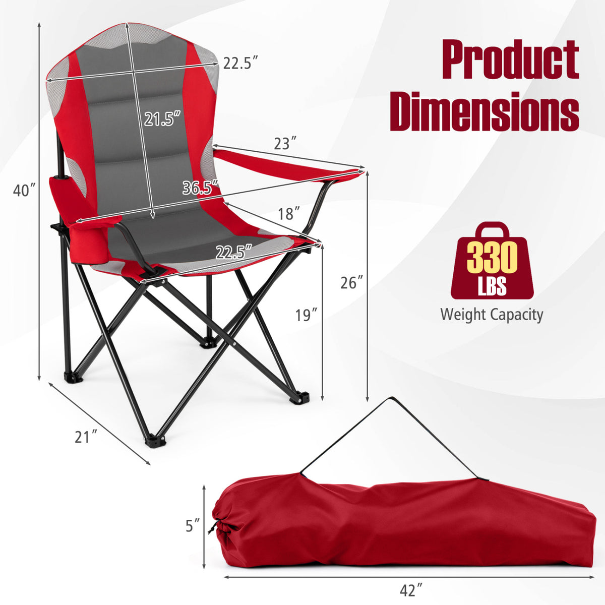 2 Pieces Folding Camping Chairs for Adults with Cup Holders
