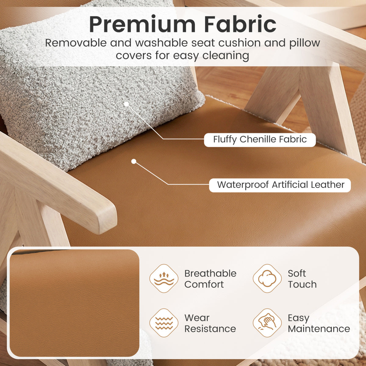 2 Pieces Living Room Furniture Set with Rubber Wood Frame
