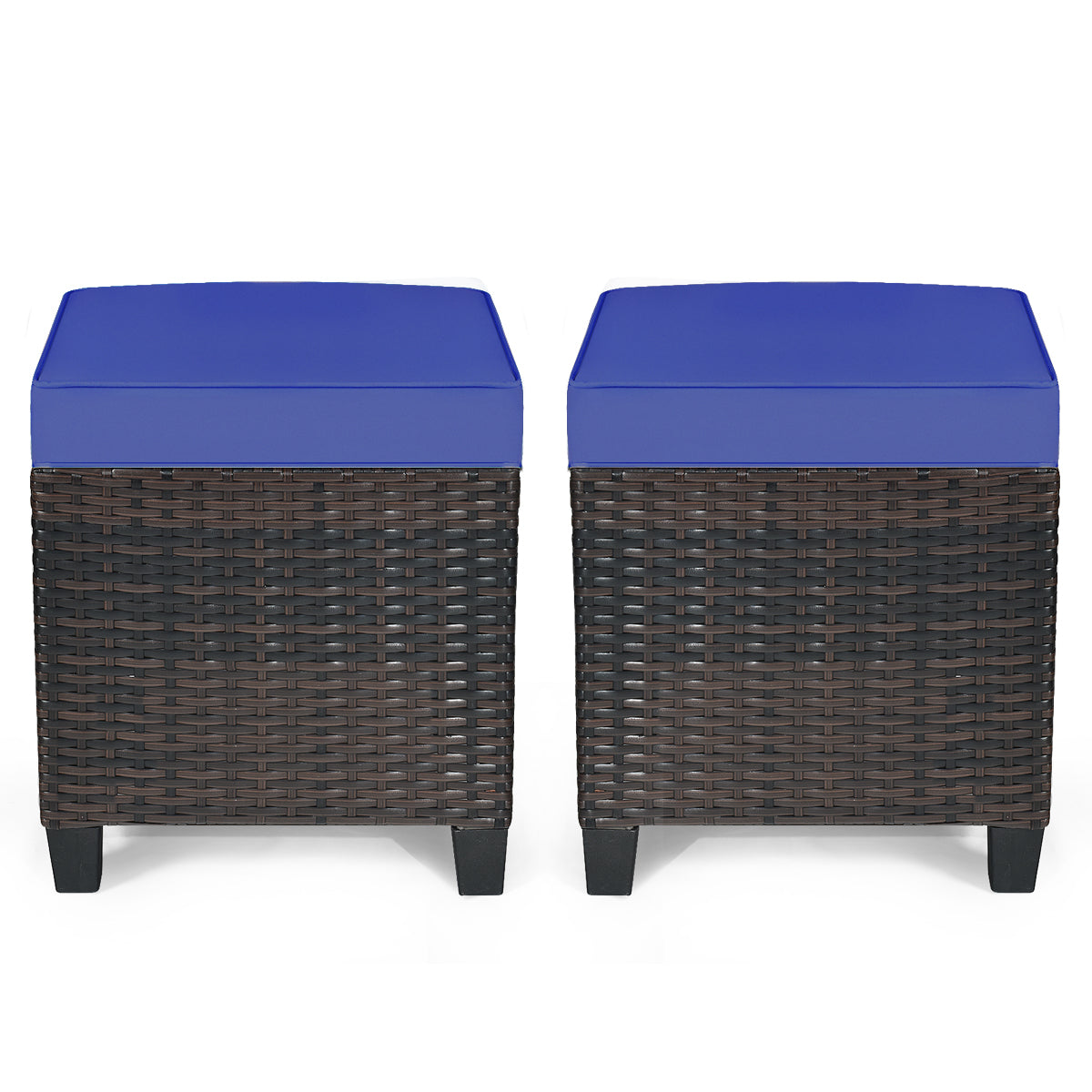 2 Pieces Patio Rattan Ottoman Set with Removable Cushions