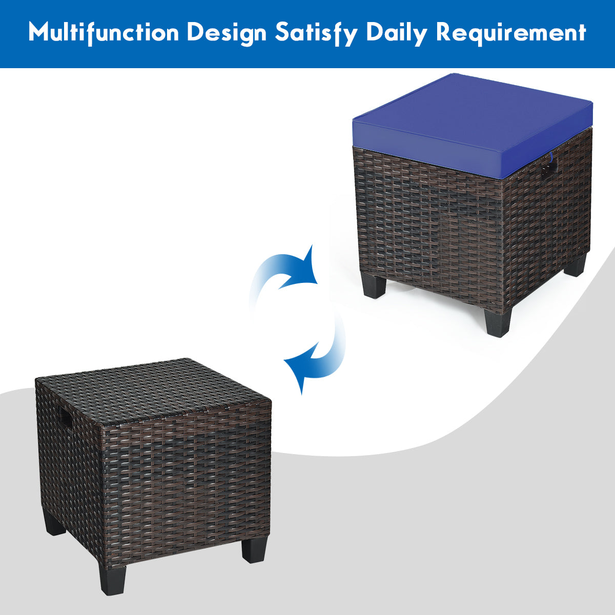 2 Pieces Patio Rattan Ottoman Set with Removable Cushions