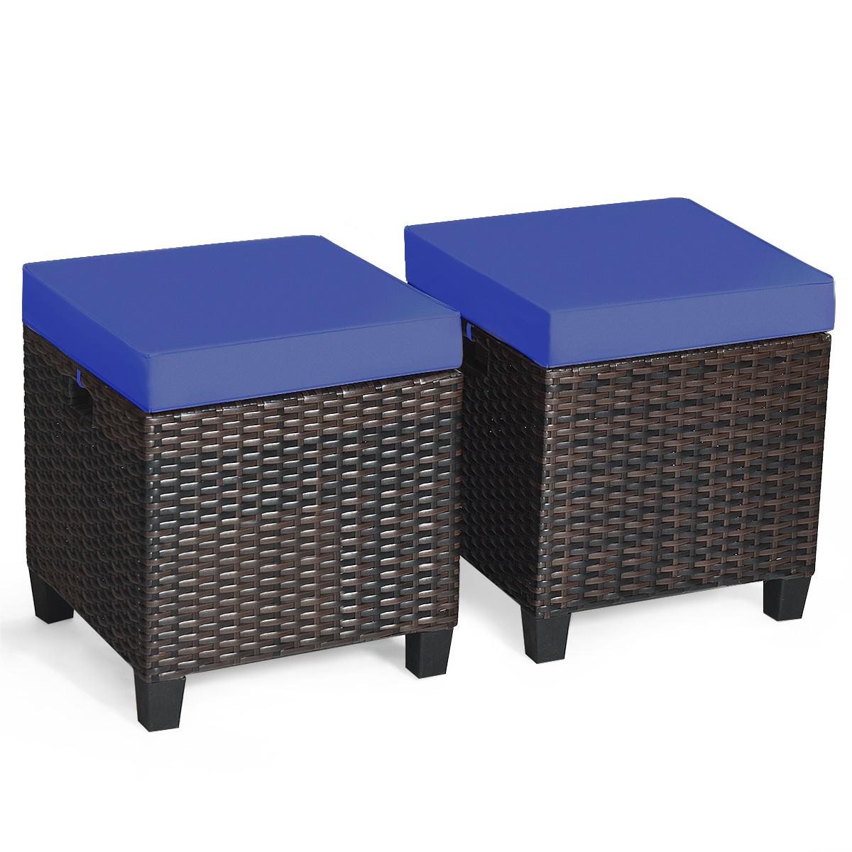 2 Pieces Patio Rattan Ottoman Set with Removable Cushions