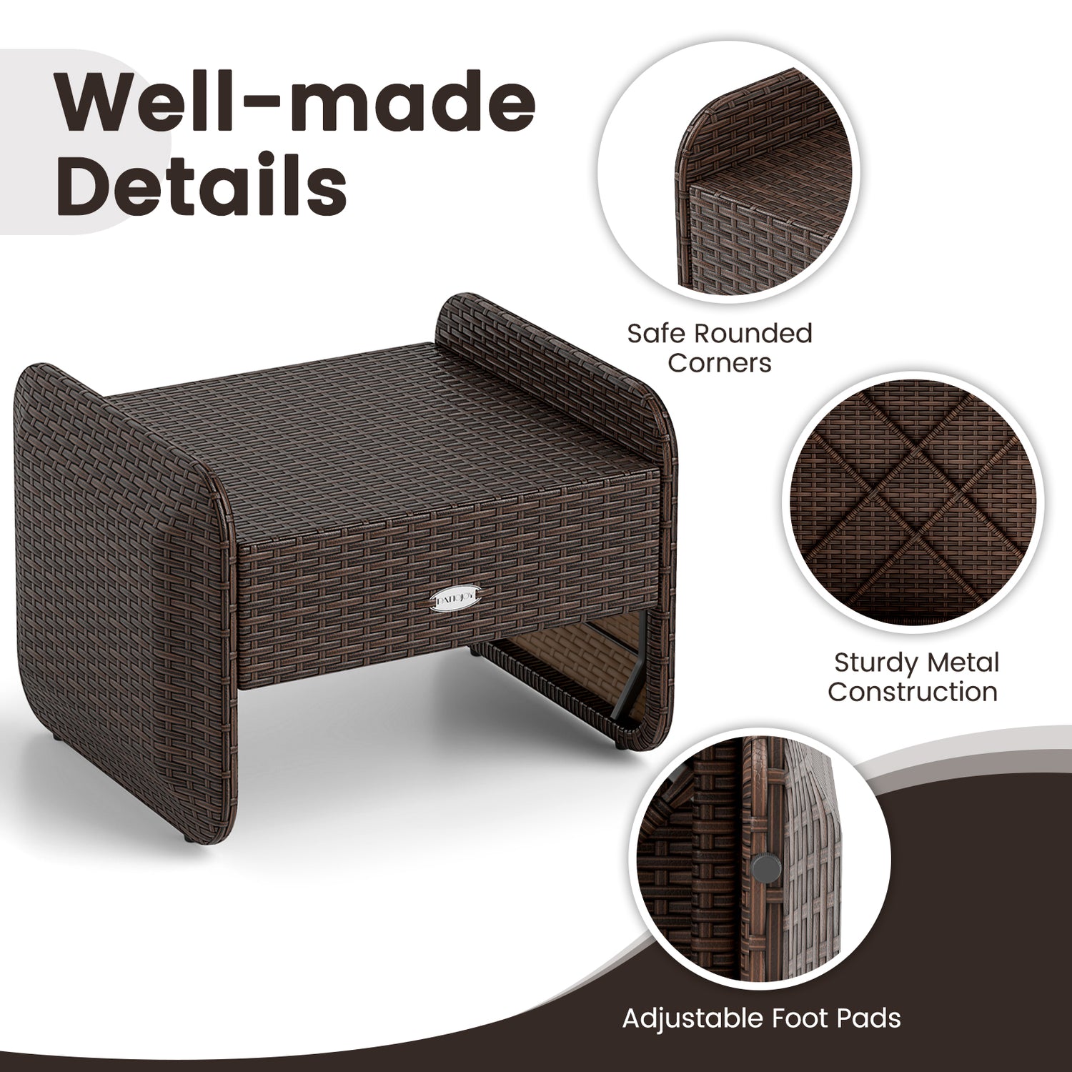 2 Pieces Outdoor Patio PE Wicker Ottomans with Removable Cushions