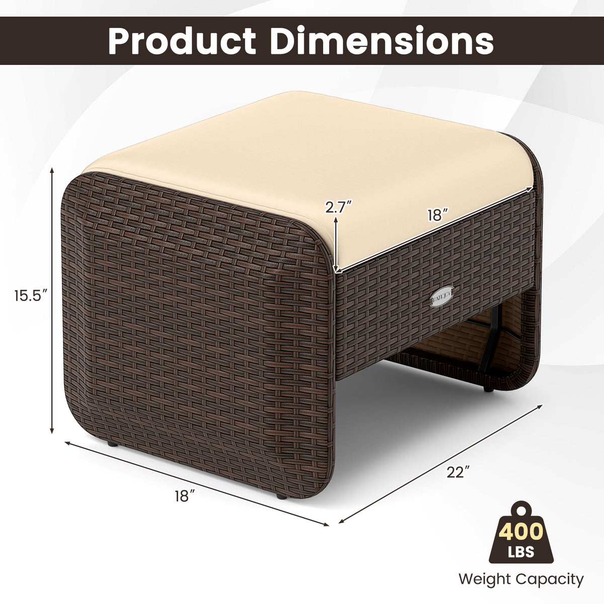 2 Pieces Outdoor Patio PE Wicker Ottomans with Removable Cushions