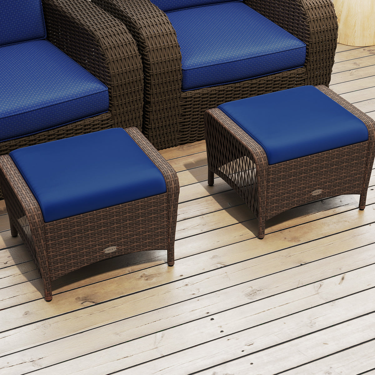 Set of 2 Outdoor Patio PE Wicker Ottomans with Removable Cushions