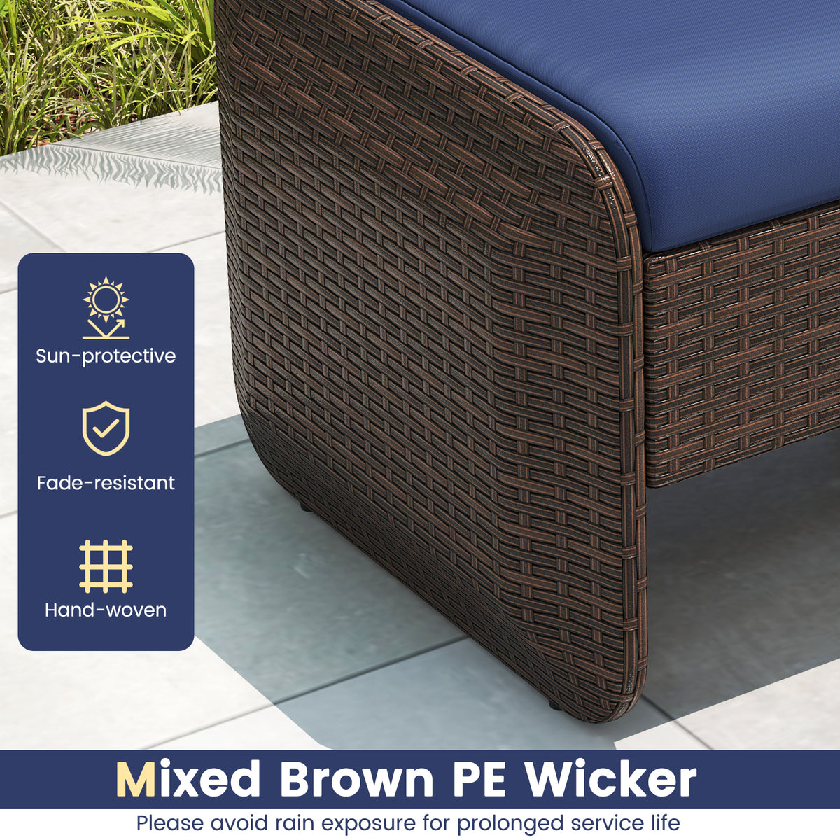 2 Pieces Outdoor Patio PE Wicker Ottomans with Removable Cushions