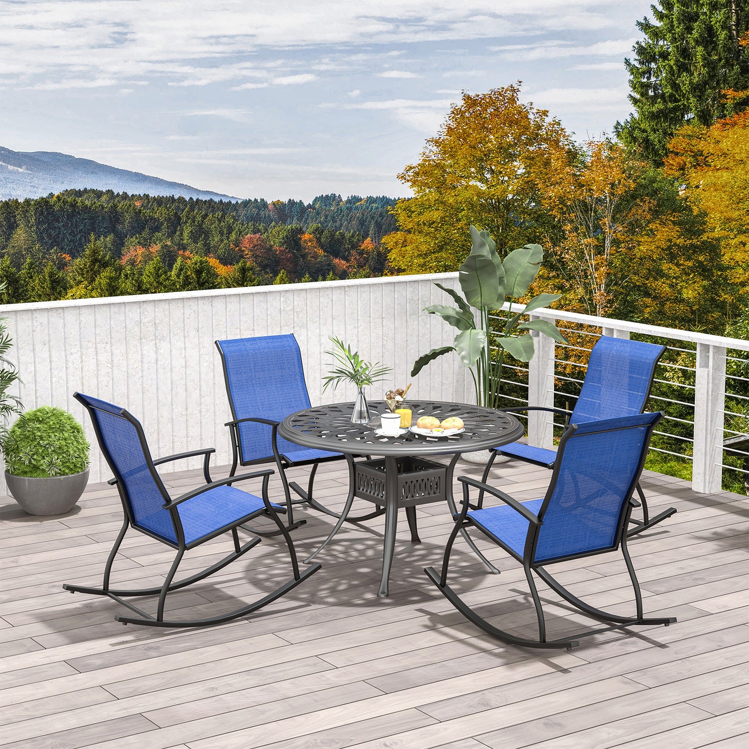 2 Pieces Outdoor Rocking Chairs with Breathable Backrest