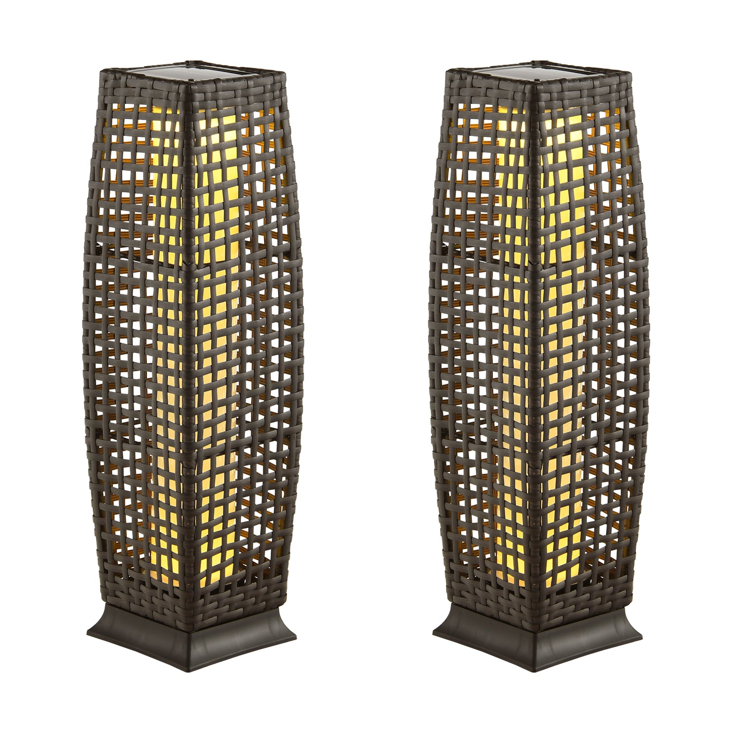 2 Pieces Solar-Powered Square Wicker Floor Lamps with Auto LED Light