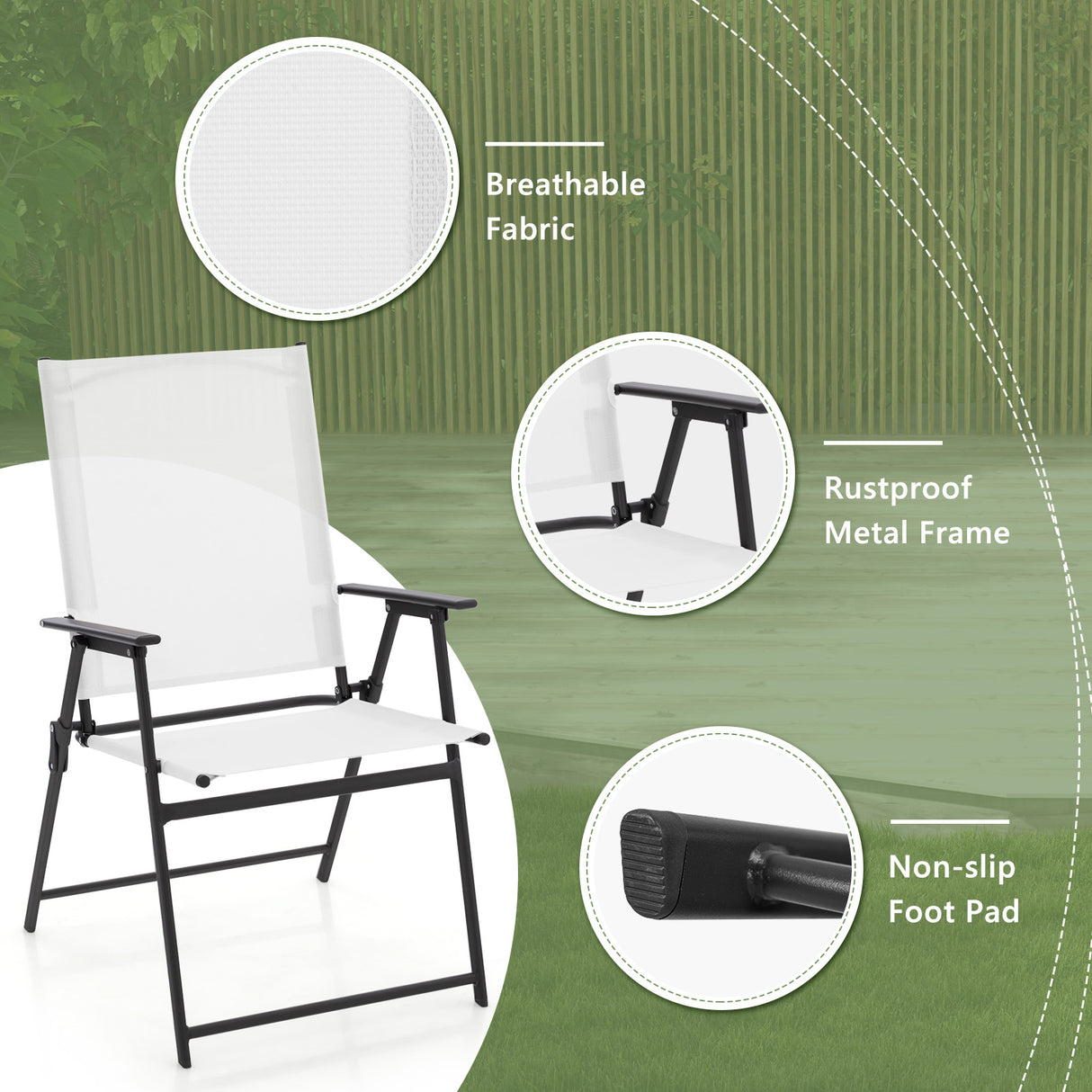 2 Pieces Patio Folding Chairs with Armrests for Deck Garden Yard