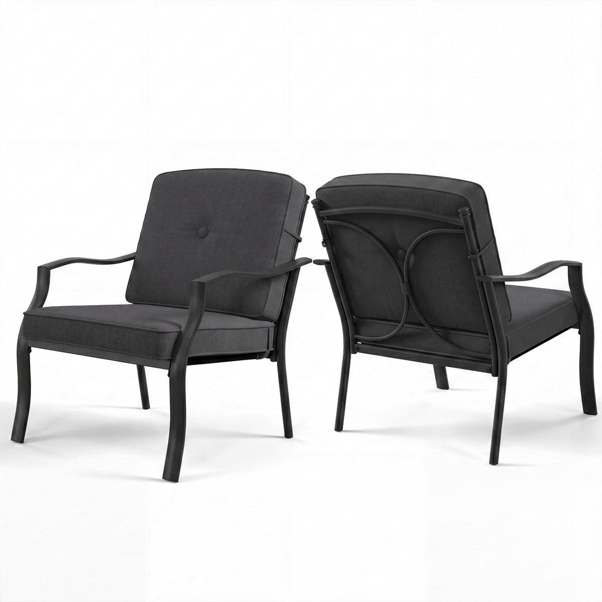 2 Piece Patio Metal Chairs with Seat and Back Cushions