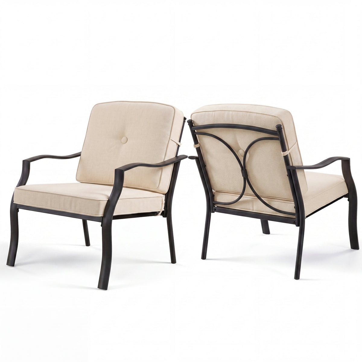 2 Piece Patio Metal Chairs with Seat and Back Cushions