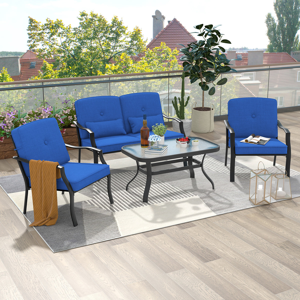 2 Piece Patio Metal Chairs with Seat and Back Cushions