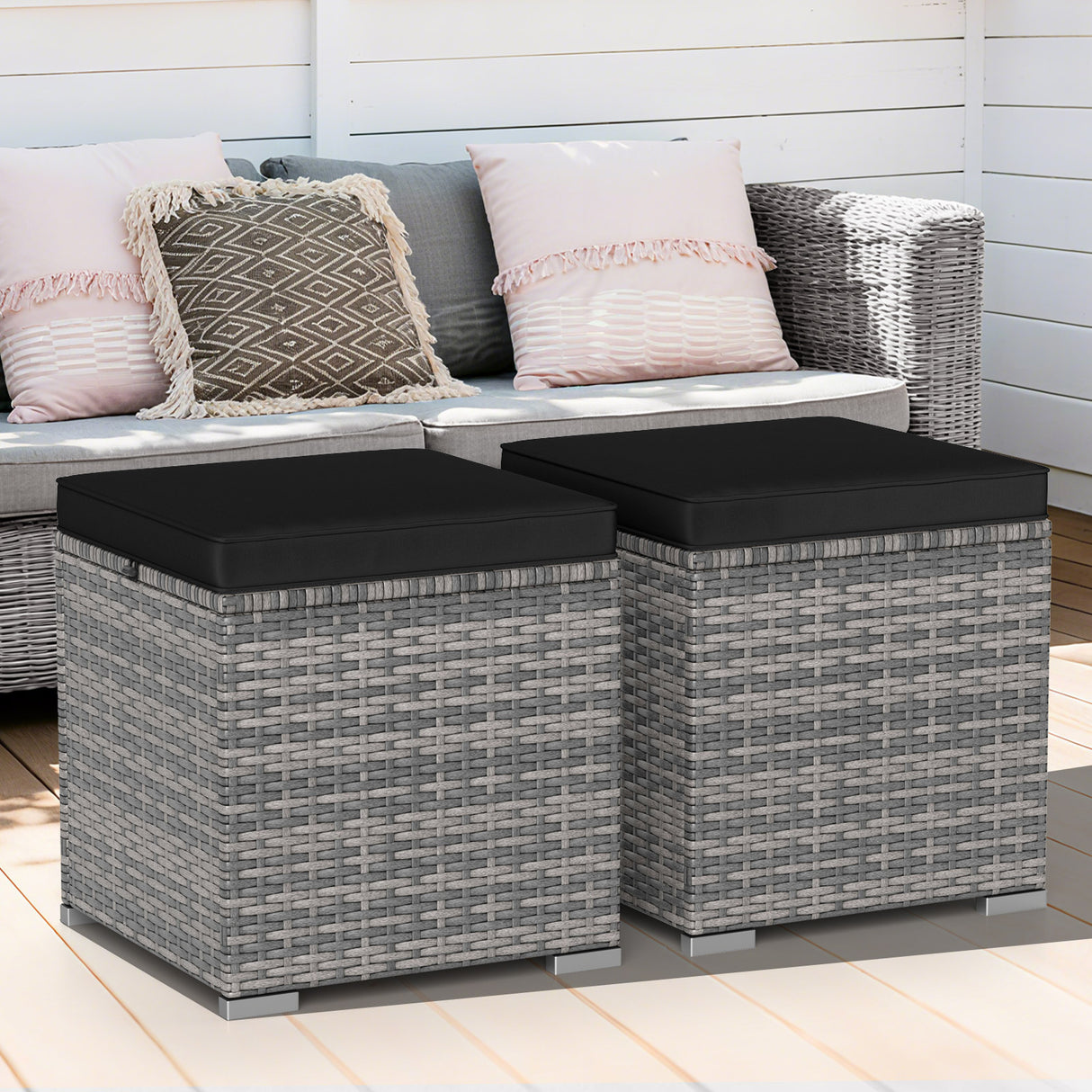 2 Pieces Patio Ottoman with Removable Cushions