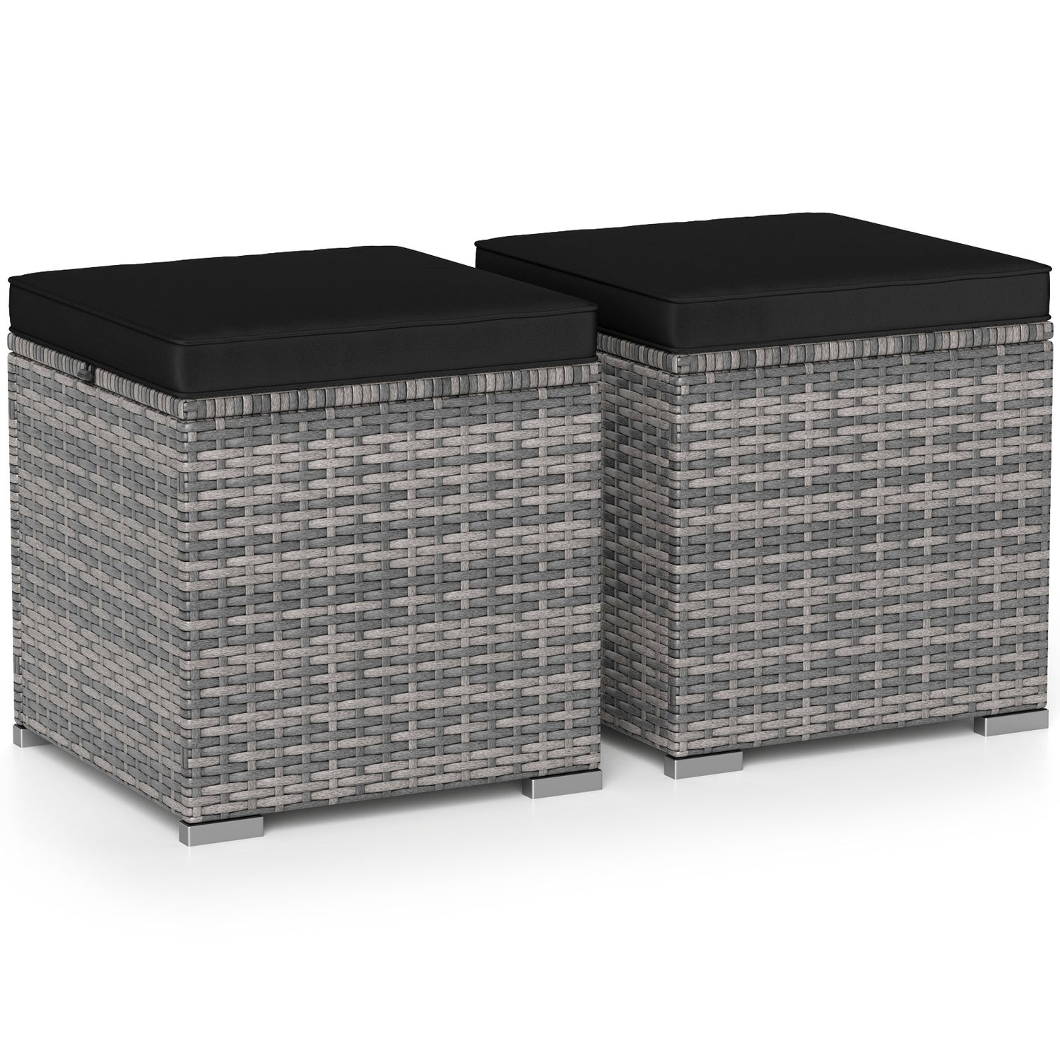 2 Pieces Patio Ottoman with Removable Cushions
